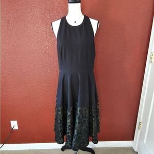 Hutch Green and Black Embellished A-line Midi Dress with Halter Neckline